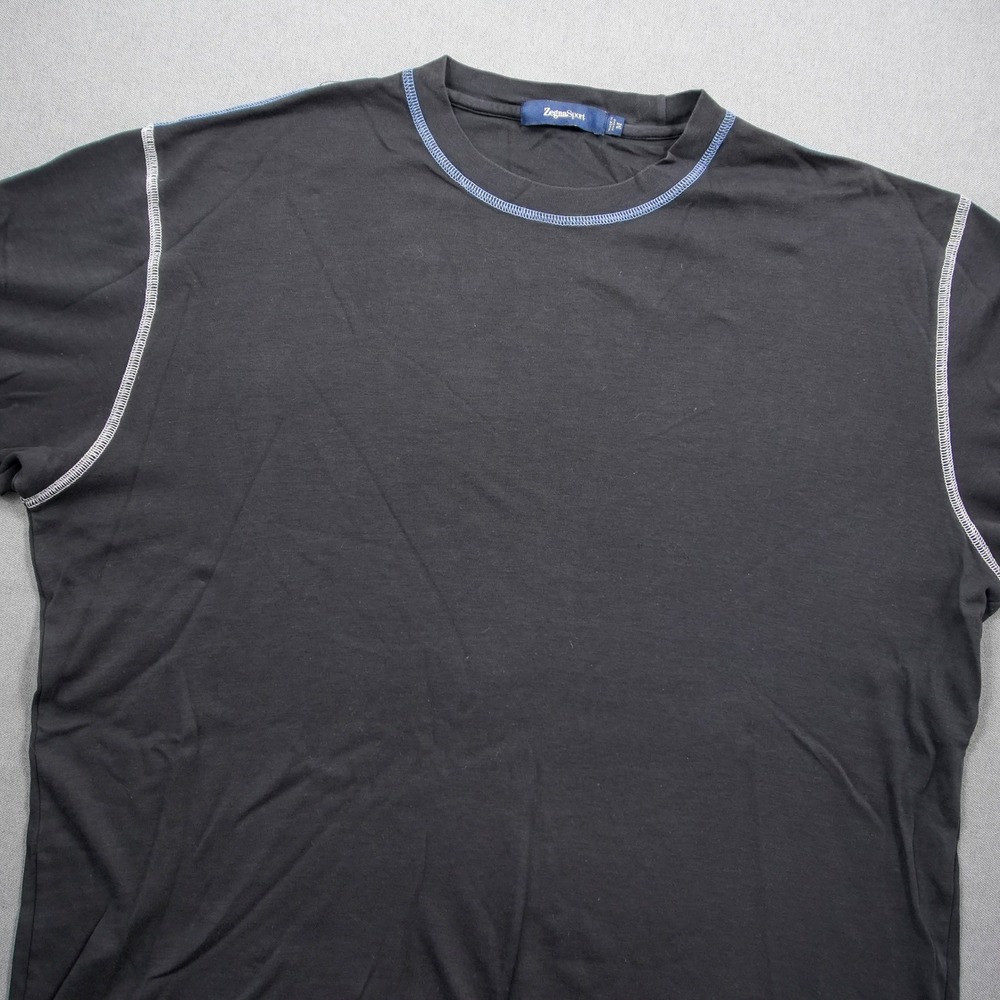 ZegnaSport Performance Men's Black Crew Neck T-Shirt Contrasting Stitch M